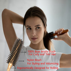 ECOTREES wooden-handle round brush offers a comfortable non-slip grip.