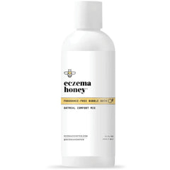 ECZEMA HONEY fragrance-free oatmeal bubble bath bottle demonstrating gentle cleansing for sensitive skin.