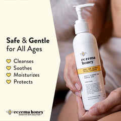 Close-up of colloidal oatmeal, oat extract, and honey in ECZEMA HONEY cleanser