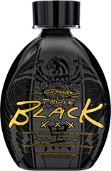 Ed Hardy Black XXX instant dark tanning lotion bottle promises deep bronze color and glow.