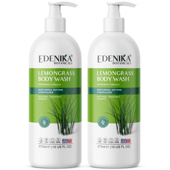 EDENIKA BOTANICALS lemongrass body wash bottle delivering a refreshing cleanse.