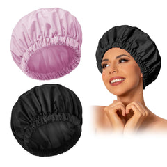 Edoneery reusable shower cap in black and purple keeps hair dry during showers