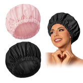 Edoneery reusable shower cap pink-black front view for dry hair during showers