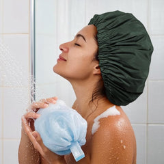 Edoneery large-cap shower cap folds compactly for travel