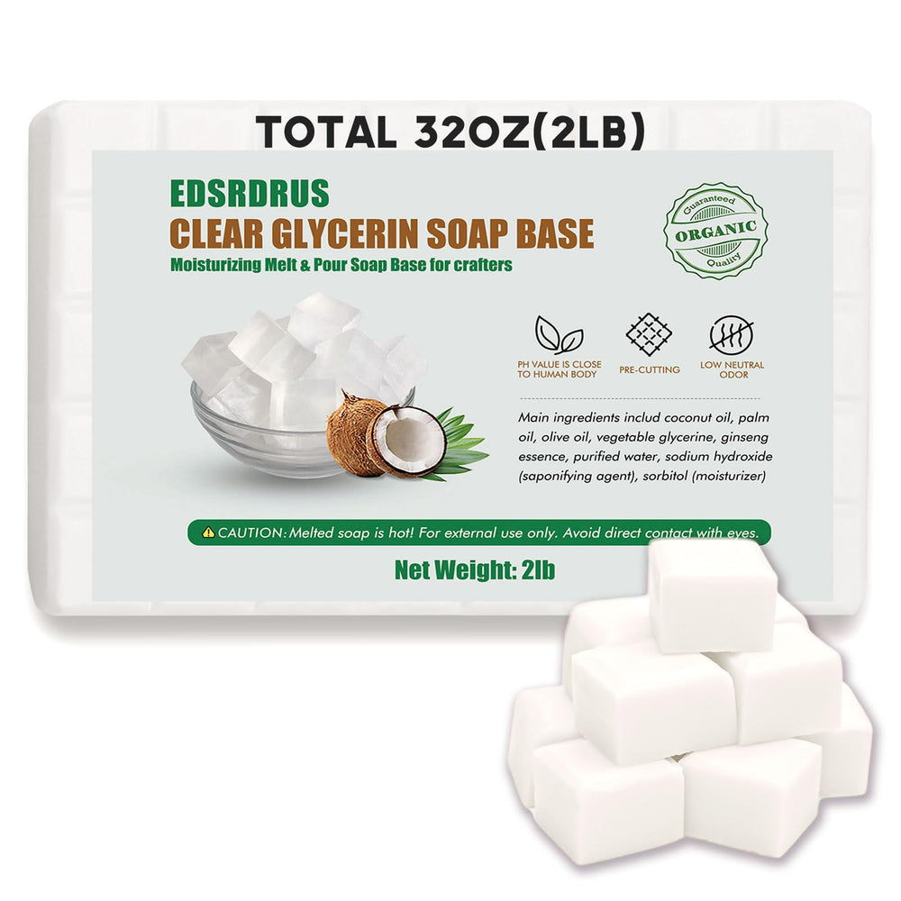 EDSRDRUS 2lb unscented glycerin soap base block for DIY melt-and-pour projects