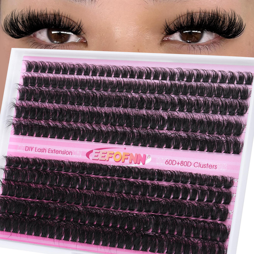 Eefofnn lash clusters full set shows 60D and 80D curls for dramatic depth and fuller eyes