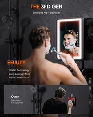 eeuuty heated shower mirror fogless with razor holder keeps blades within reach.