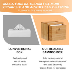Eggs Sound bamboo drawer box with raised top stores skincare products, saving counter space.
