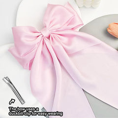 Egowry satin bow hair clip side view fits thick or thin hair with flair.