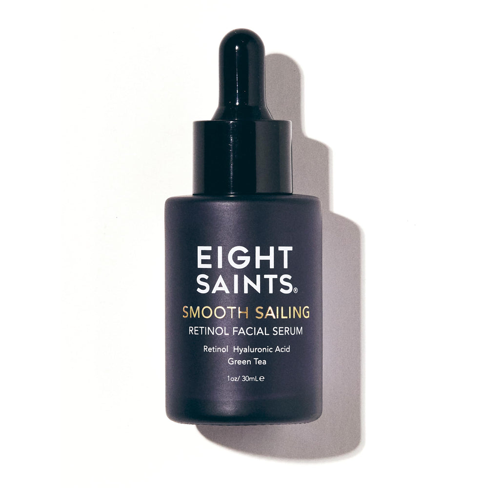 Eight Saints retinol serum bottle with pump is easy to dispense and premium-looking