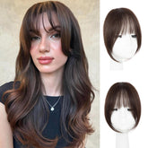 EINAEY clip-in bangs on head offer a natural look with breathable comfort.