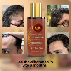 EKMIVEDA Bhringraj Amla Argan ingredients close-up promoting scalp vitality.