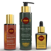 ekmiveda hair growth oil being poured on scalp for nourishment