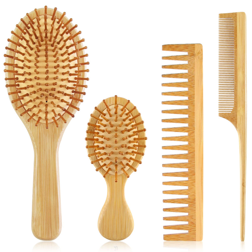 EKONAER bamboo hair brush big paddle close-up with scalp-massage feel