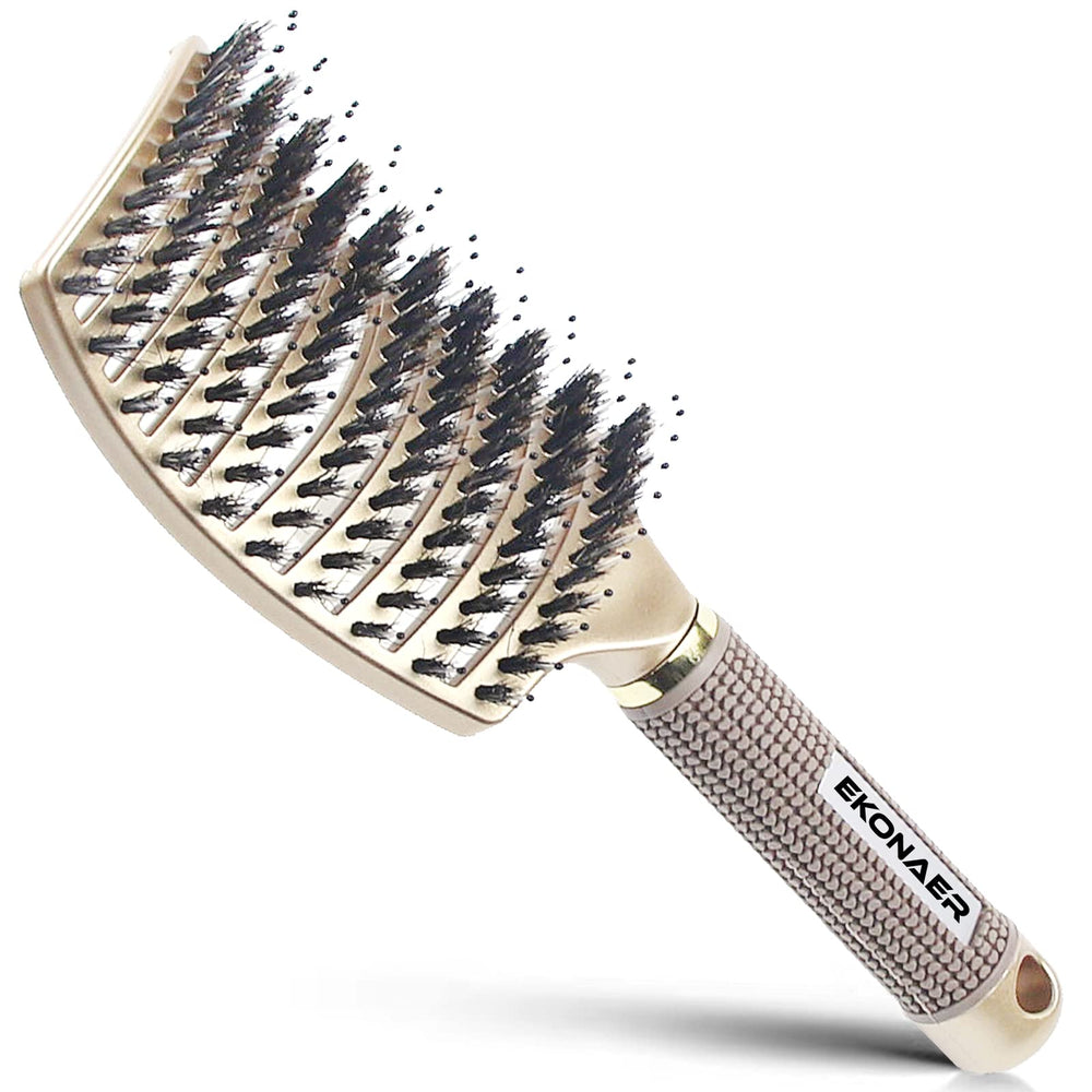 EKONAER detangling brush boar bristle closeup promotes natural scalp oils for shiny hair