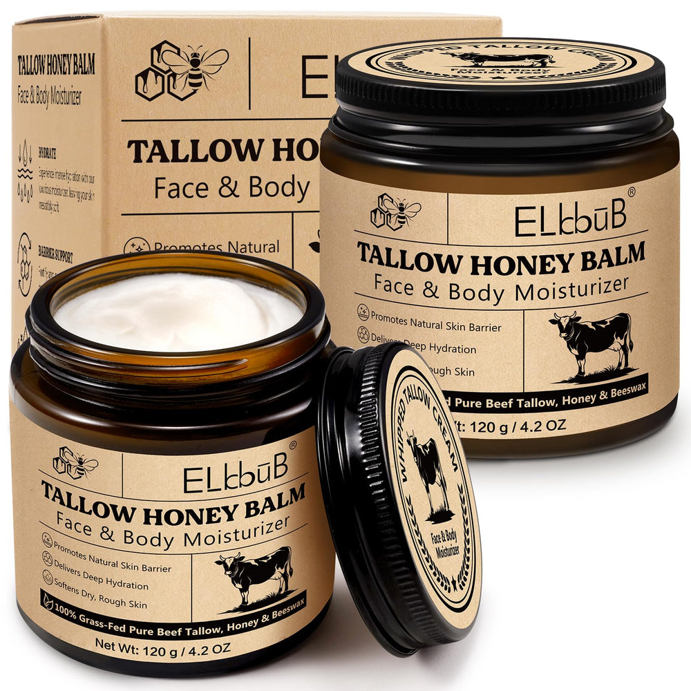 ELBBUB Whipped Tallow Cream packaging communicates eco-friendly luxury and premium skincare.