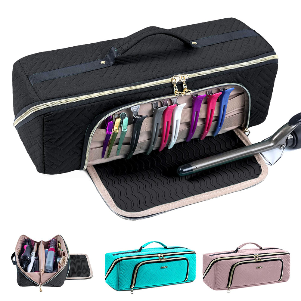 ELCUPA hair tools travel bag open flat design for easy access.