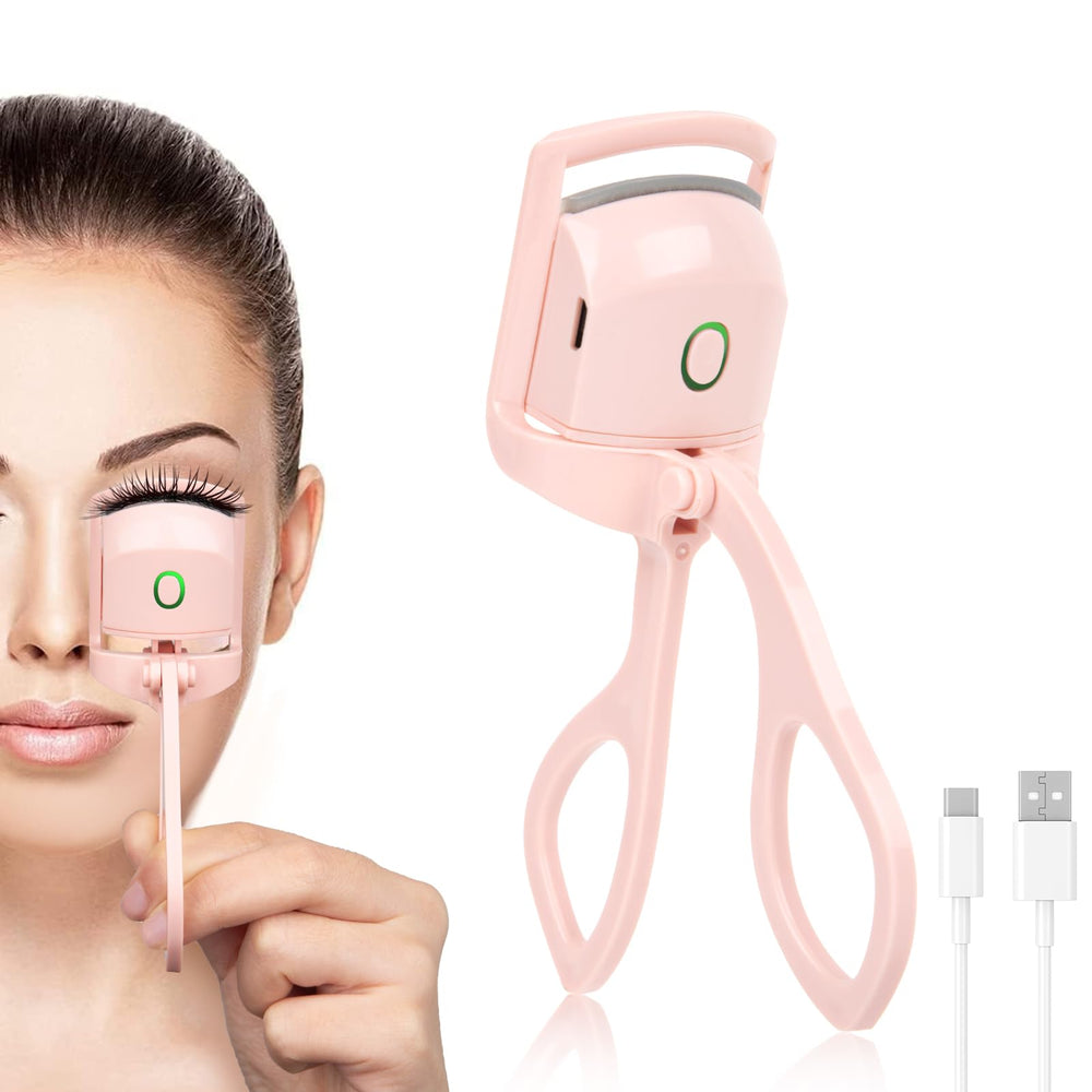 Electric heated eyelash curler – quick-heat-up pink for fast lash lift.