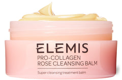 Elemis Pro-Collagen Rose Cleansing Balm jar close-up for gentle makeup removal