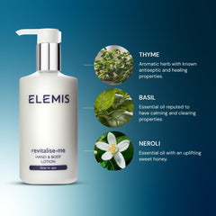 Elemis Revitalise-Me lotion label close-up highlighting Jojoba oil and Castor oil.