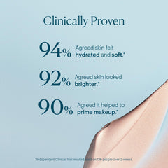 Elemis Superfood Glow Priming Moisturizer applied to the face for a smooth base.