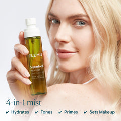 Close-up of ELEMIS Superfood Multi Mist spray nozzle ensuring even hydration.