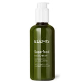 Elemis Superfood Facial Wash bottle close-up shows balanced skin cleansing.