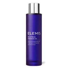 ELEMIS De-Stress Massage Oil bottle close-up for deep hydration and calming aroma