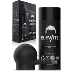 Elevate Hair Fibers application closeup shows natural bond for fuller look