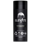 Elevate Hair Fibers bottle closeup in black for natural-looking hair thickening.