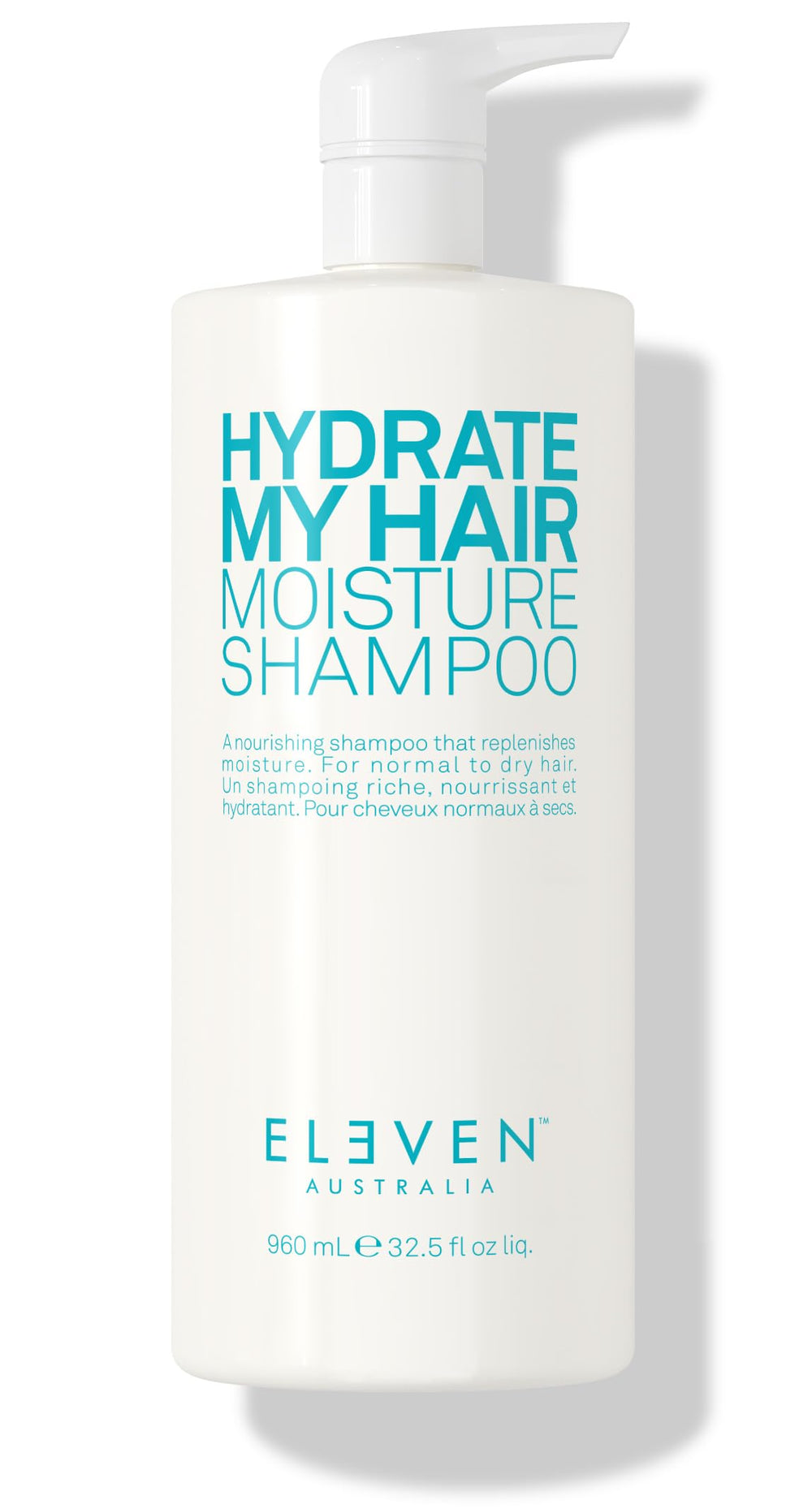 ELEVEN AUSTRALIA Hydrate My Hair shampoo bottle shows color-safe hydration for dry hair.