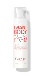 ELEVEN AUSTRALIA I Want Body Volume Foam bottle demonstrates lightweight volumizing action for fine hair lift