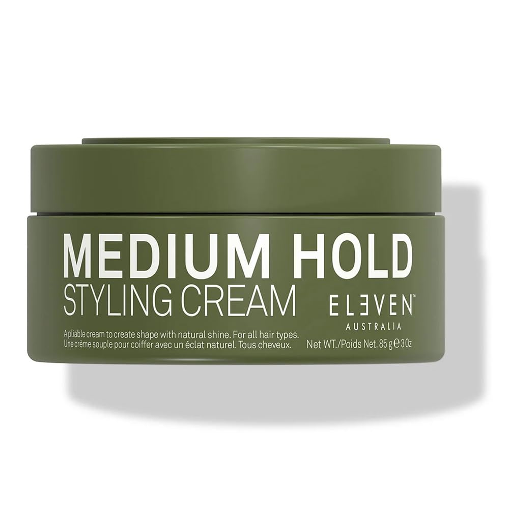 ELEVEN AUSTRALIA medium hold cream bottle showing natural shine and flexible hold