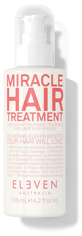 ELEVEN AUSTRALIA Miracle Leave In bottle closeup showing daily hydration and shine.