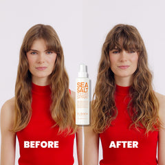 ELEVEN AUSTRALIA Sea Salt Texture Spray on beach waves shows natural matte finish.