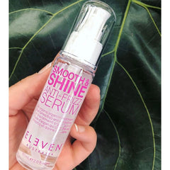 ELEVEN AUSTRALIA Smooth & Shine serum hands application demonstrates quick frizz tame and shine.