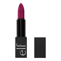 e.l.f. O Face Satin Lipstick tube closeup showing rich pigment for bold color