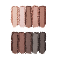 elf Perfect 10 nude mood swatches closeup, highlighting ultra-pigmented matte colors.