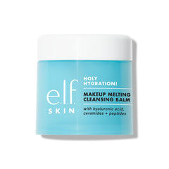 e.l.f. SKIN Holy Hydration cleansing balm jar closeup shows makeup-melting texture.