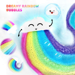 Elfinbay Rainbow Cloud Bath Bomb close-up shows a large 3-ounce size for a longer soak.