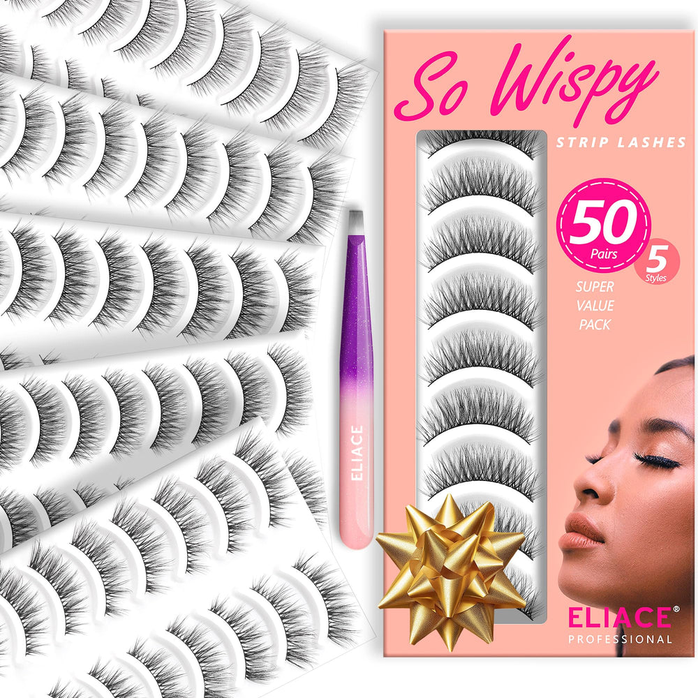 Eliace 50-pair cat-eye lashes pack for versatile daily glam