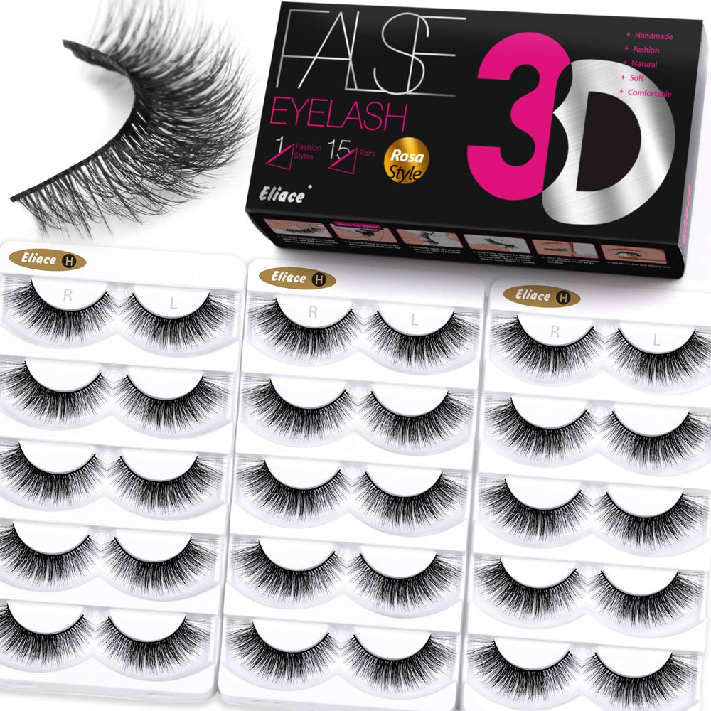 Eliace Rosa wispy 3D mink lashes create natural cat eye definition for daily wear.
