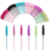Elisel disposable mascara brushes pack with crystal multicolor handles for hygienic, mess-free makeup applications