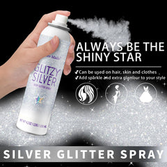 Elitles Made glitter spray on hair being applied for quick sparkle at party