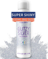 Elitles Made hair glitter spray bottle front showing shimmering silver finish for festival looks