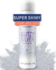 Elitles Made hair glitter spray bottle front showing shimmering silver finish for festival looks