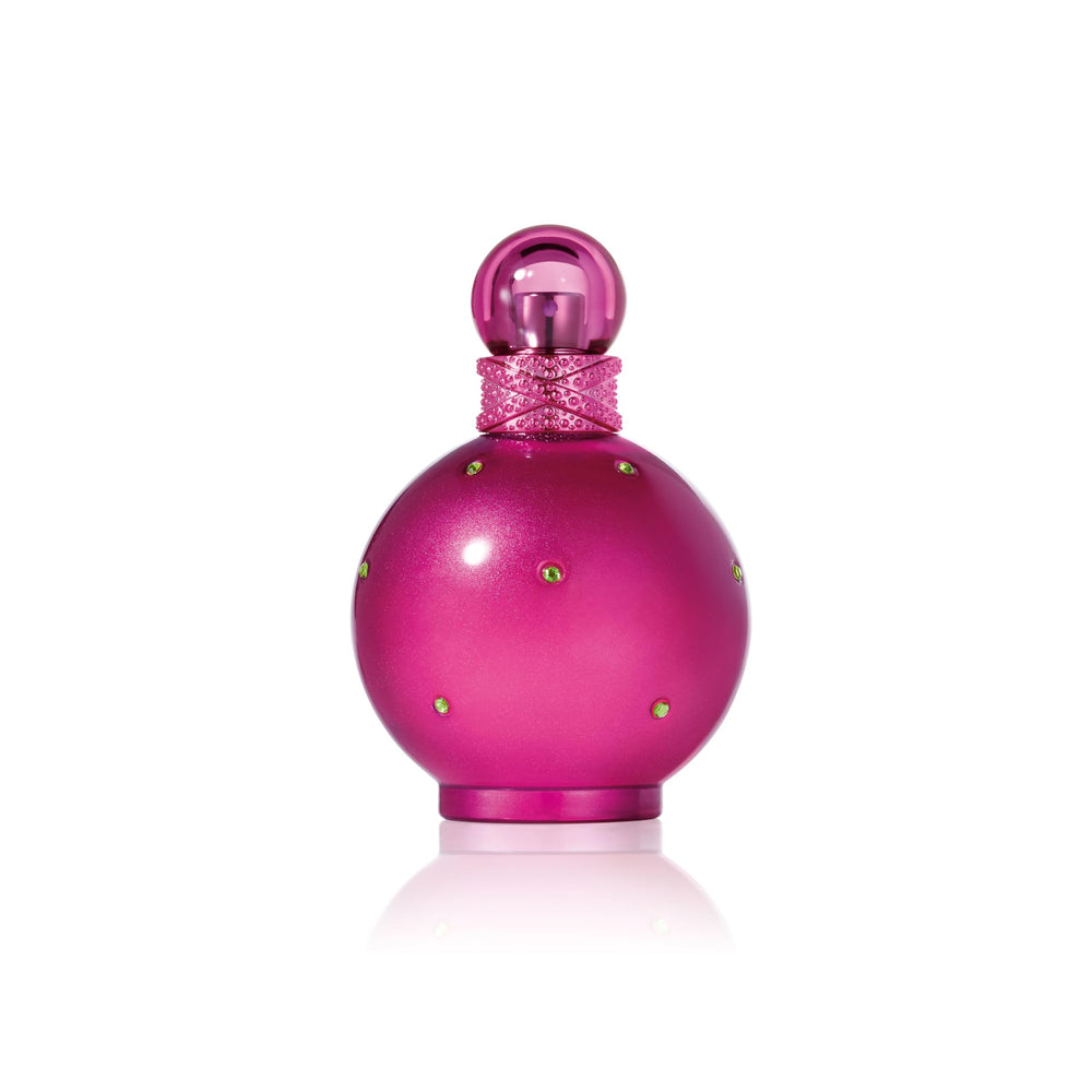 Elizabeth Arden Britney Spears Fantasy bottle front with pink glow for date-night allure.