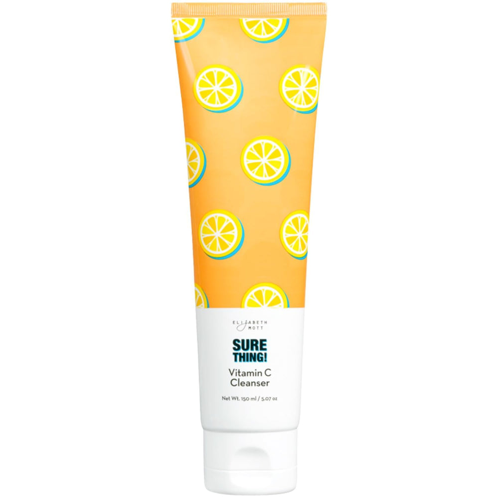 Elizabeth Mott Vitamin C Facial Cleanser bottle closeup showing vegan formula for hydrating makeup removal