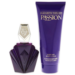 Elizabeth Taylor Passion perfume set body lotion closeup shows moisturizing texture for soft skin.