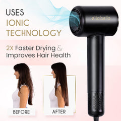 ELLA BELLA compact plasma dryer handheld use for on-the-go styling.